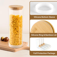 TBWIND 73oz Round Glass Pasta Storage Containers with Non-Slip Silicone Pads – 3 Pack Large Airtight Clear Food Jars for Pantry Organization, Kitchen Dry Food, Flour, Pasta, Spaghetti