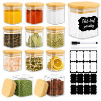 TBWIND 12 Pack 4 oz Square Glass Spice Jars with Lids and Labels – Airtight Small Seasoning Containers Set, Clear Glass Storage Jars for Seasoning, Spices, Kitchen Pantry Organization