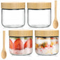 TBWIND 10oz Glass Jars with Bamboo Lids, Spoons, Airtight Overnight Oats Containers, Salad & Yogurt Storage, Mason Jars for Snacks, Spices, Meal Prep – Reusable, 4-Pack