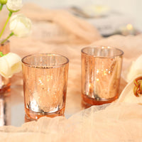 TBWIND 24 Pcs Rose Gold Votive Candle Holders, Speckled Mercury Rose Gold Glass Candle Holder Bulk for Wedding Centerpiece Table Decor, Tea Lights Candle Holder for Valentines Day Decor, Home Decor