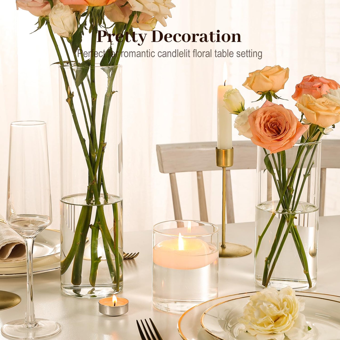 TBWIND 12 Pack Glass Cylinder Vases 4, 8, 12 Inch Tall Clear Vases for Centerpieces Wedding Decoration, Clear Glass Flower Vases Hurricane Floating Candle Holder for Party Table Home Decor