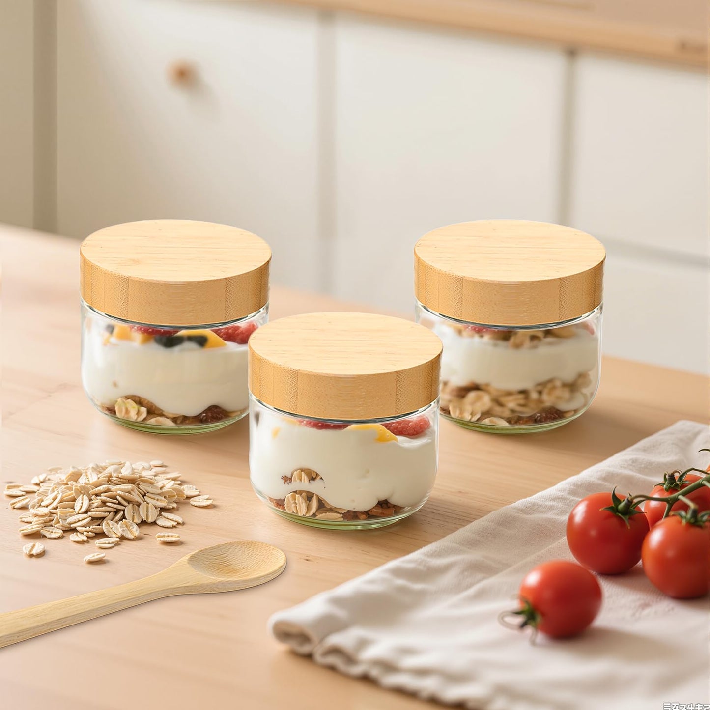 TBWIND 12 Pack 10oz Glass Jars with Bamboo Lids, Spoons, Airtight Overnight Oats Containers, Salad & Yogurt Storage, Mason Jars for Snacks, Spices, Meal Prep – Reusable