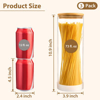 TBWIND 73oz Round Glass Pasta Storage Containers with Non-Slip Silicone Pads – 3 Pack Large Airtight Clear Food Jars for Pantry Organization, Kitchen Dry Food, Flour, Pasta, Spaghetti