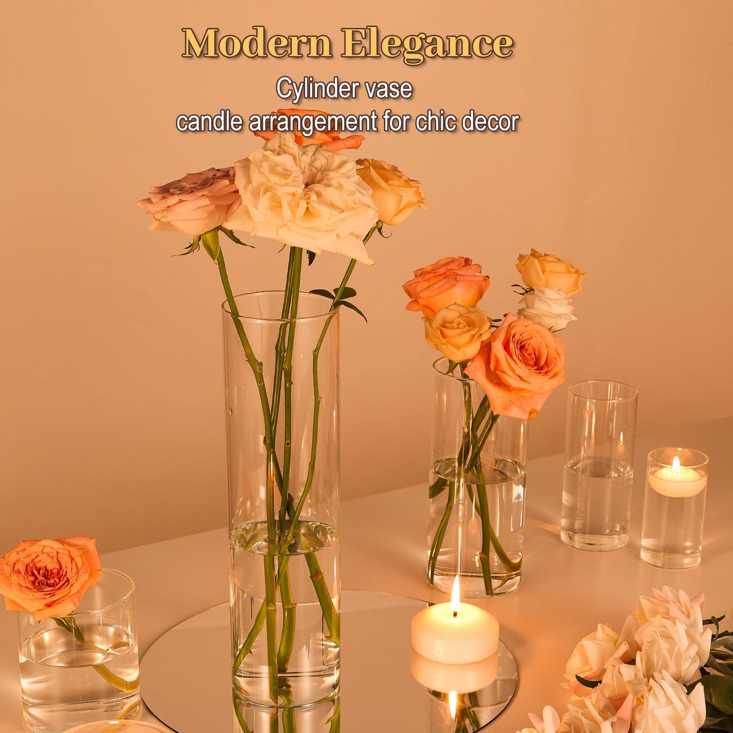 TBWIND 12Pcs Glass Cylinder Vases 12 Inch Tall Clear Flower Vases for Centerpieces Wedding Decoration, Hurricane Floating Candle Holder for Party Table Home Decor