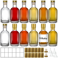 TBWIND 12 Pack 6 oz/200ml Clear Glass Bottles with T-Top Cork Stoppers, Small Liquor Bottles, Airtight Refillable Bottles for Spirits, Juice, Oil, Vinegar, Kombucha, Soda, Bear, Wine