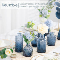 TBWIND 12Pcs Blue Glass Bud Vases Set, Small Vases for Flowers, Perfect for Centerpieces at Parties, Baby Showers, Weddings, Events, Graduation Season, Great Gifts for Office & Home Décor