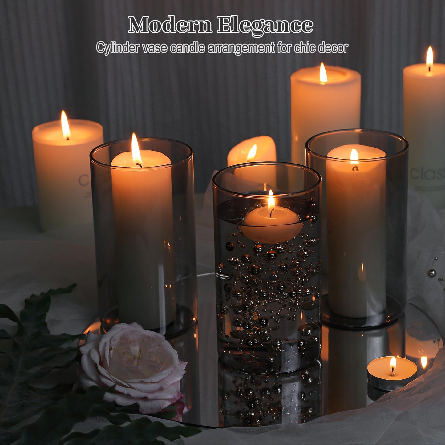 TBWIND 12pcs Glass Gray Cylinder Vases for Centerpieces, 6 Inch Grey Flower Vases for Wedding Decorations, Indoor Home Decor, Hurricane Candle Holder for Table Shelf, Party