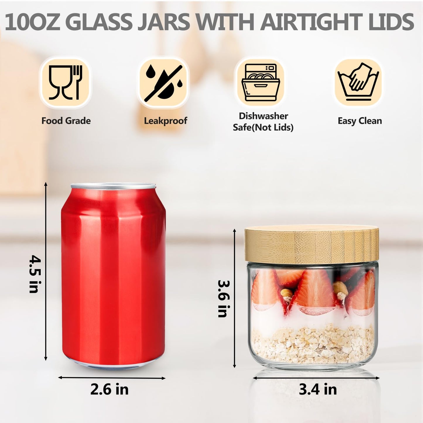 TBWIND 12 Pack 10oz Glass Jars with Bamboo Lids, Spoons, Airtight Overnight Oats Containers, Salad & Yogurt Storage, Mason Jars for Snacks, Spices, Meal Prep – Reusable