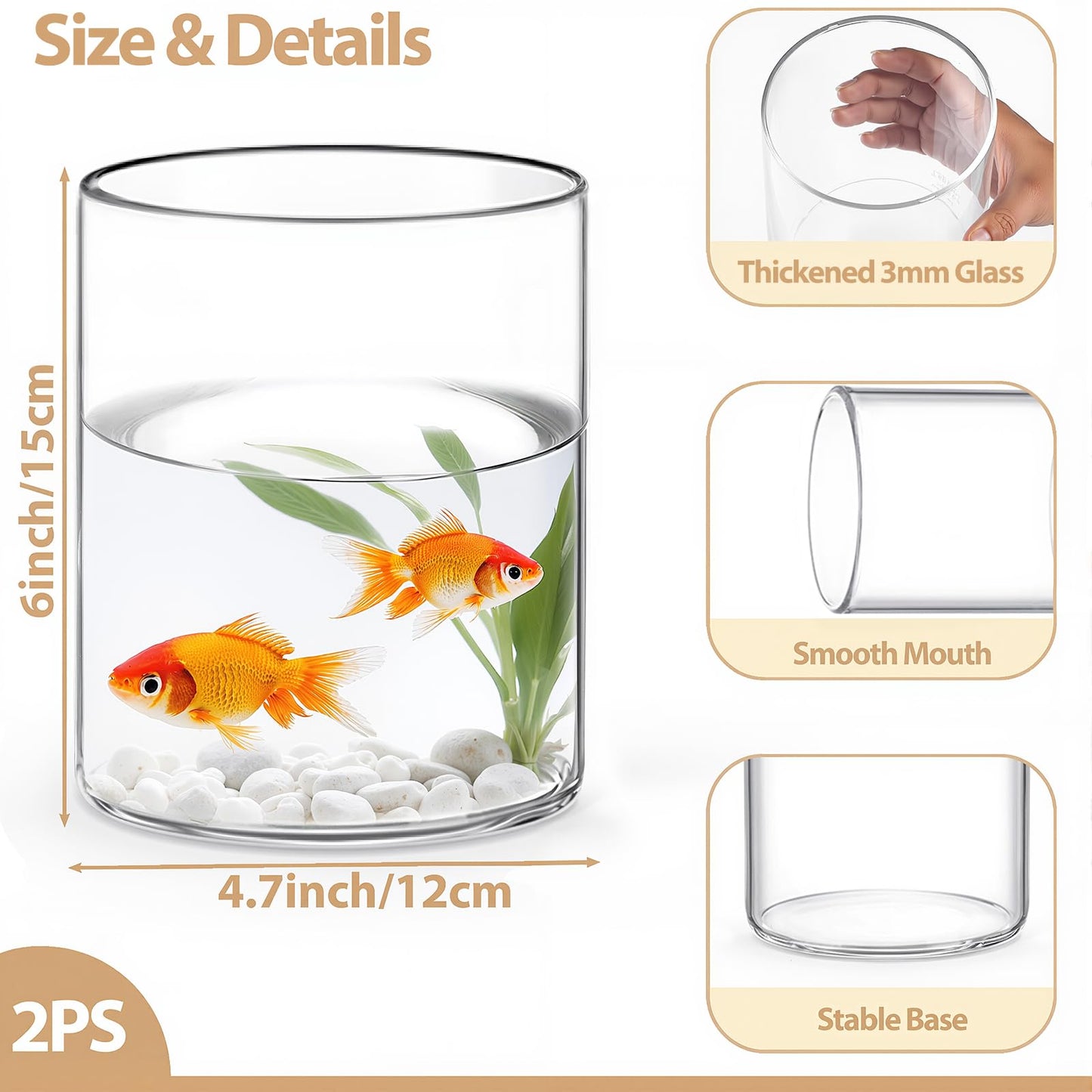 TBWIND 2Pcs Glass Cylinder Vases for Centerpieces, 6" x 4.7" Wide Mouth Flower Vase Hurricane Glass Candle Holders, Clear Vases Bulk with 2 Floral Tapes for Floating Candles Wedding Party Home Decor