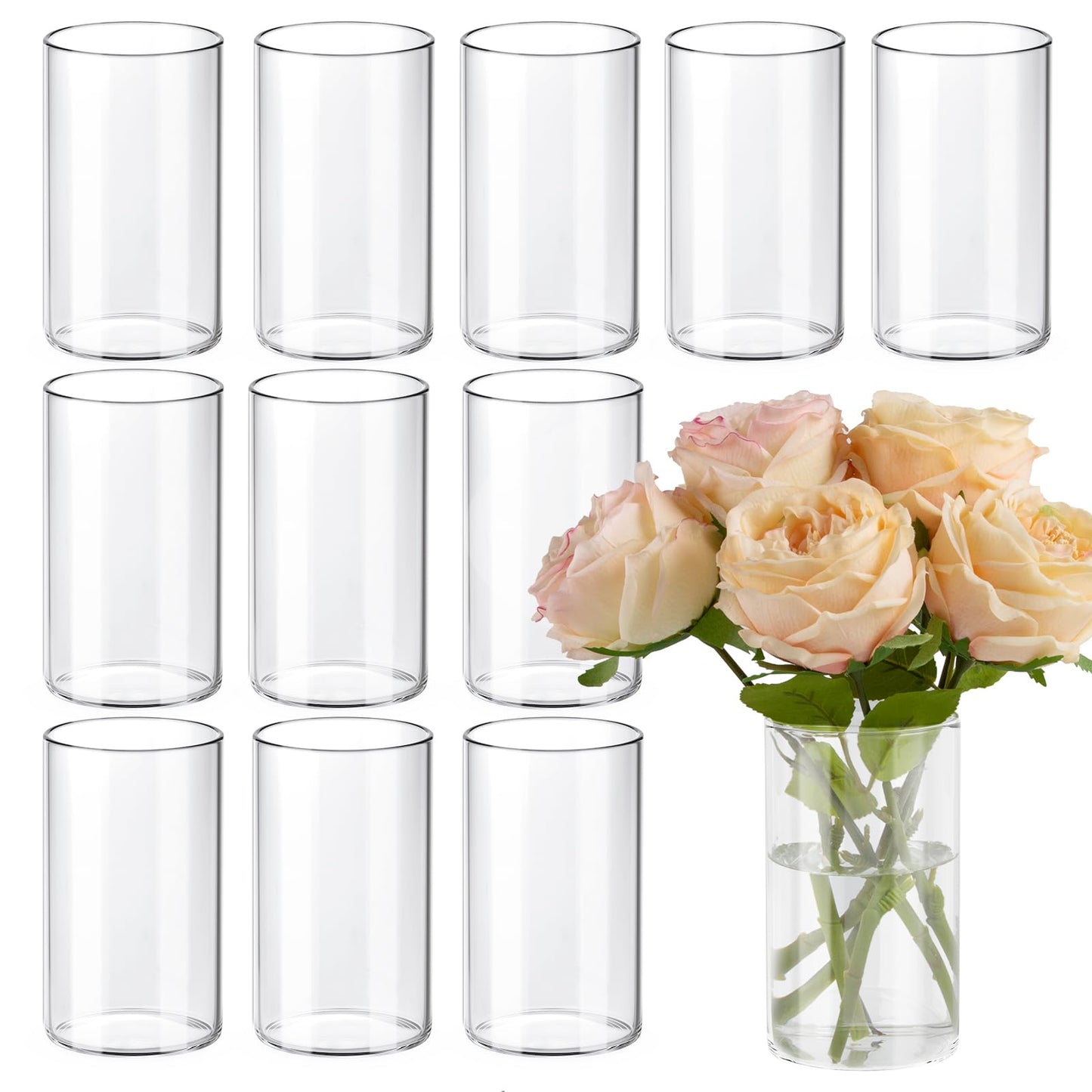 TBWIND 12pcs Glass Cylinder Vases for Centerpieces, 6 Inch Clear Flower Vases for Wedding Decorations and Indoor Home Decor, Hurricane Candle Holder for Table Shelf, Party