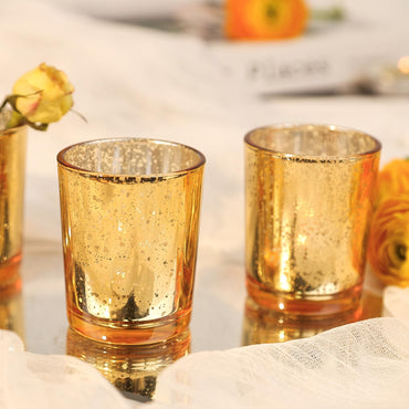 TBWIND 24 Pcs Gold Votive Candle Holders, Speckled Mercury Gold Glass Candle Holder Bulk for Wedding Centerpiece Table Decor, Tea Lights Candle Holder for Valentines Day Decor, Home Decor