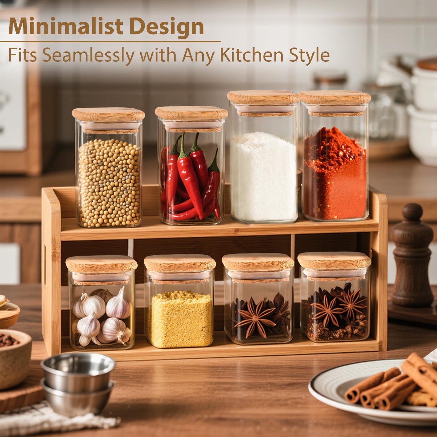 TBWIND 12 Pack 10 oz Square Glass Spice Jars with Lids and Labels – Airtight Small Spice Containers Set, Clear Glass Storage Jars for Seasoning, Spices, Kitchen Pantry Organization