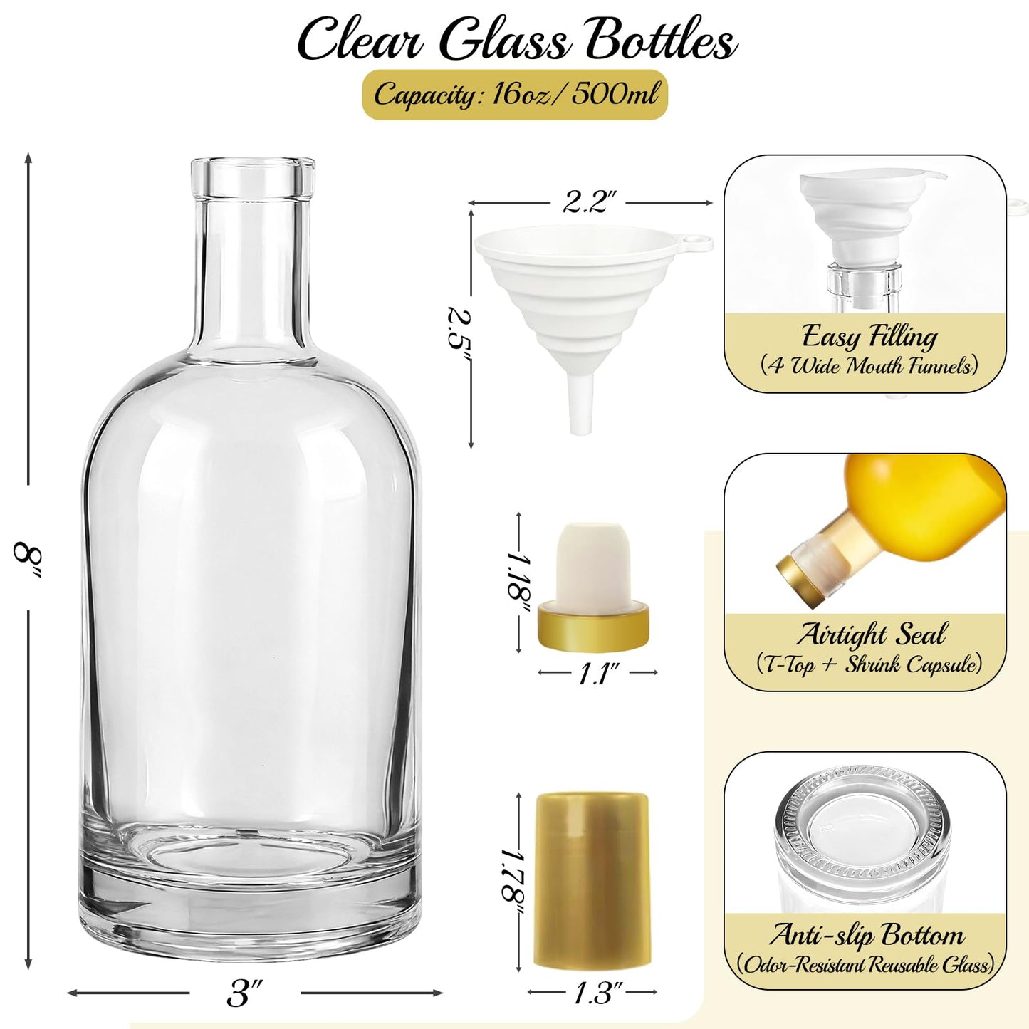 TBWIND 16oz Clear Glass Bottles with Cork, 7 Pack Clear 500ml Liquor Bottles, Thick Heavy Base Airtight Wine Bottles for Beverages, Liquor, Whiskey, Oil, Vinegar, Wedding Favors & Crafts