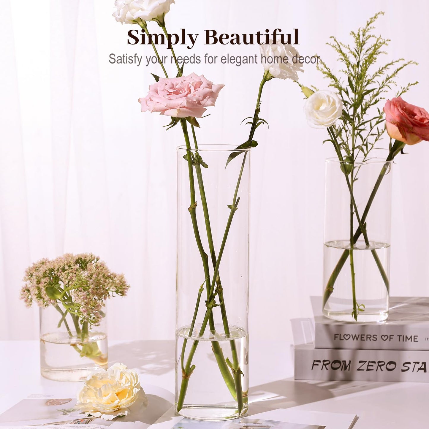 TBWIND 12 Pack Glass Cylinder Vases 4, 8, 12 Inch Tall Clear Vases for Centerpieces Wedding Decoration, Clear Glass Flower Vases Hurricane Floating Candle Holder for Party Table Home Decor