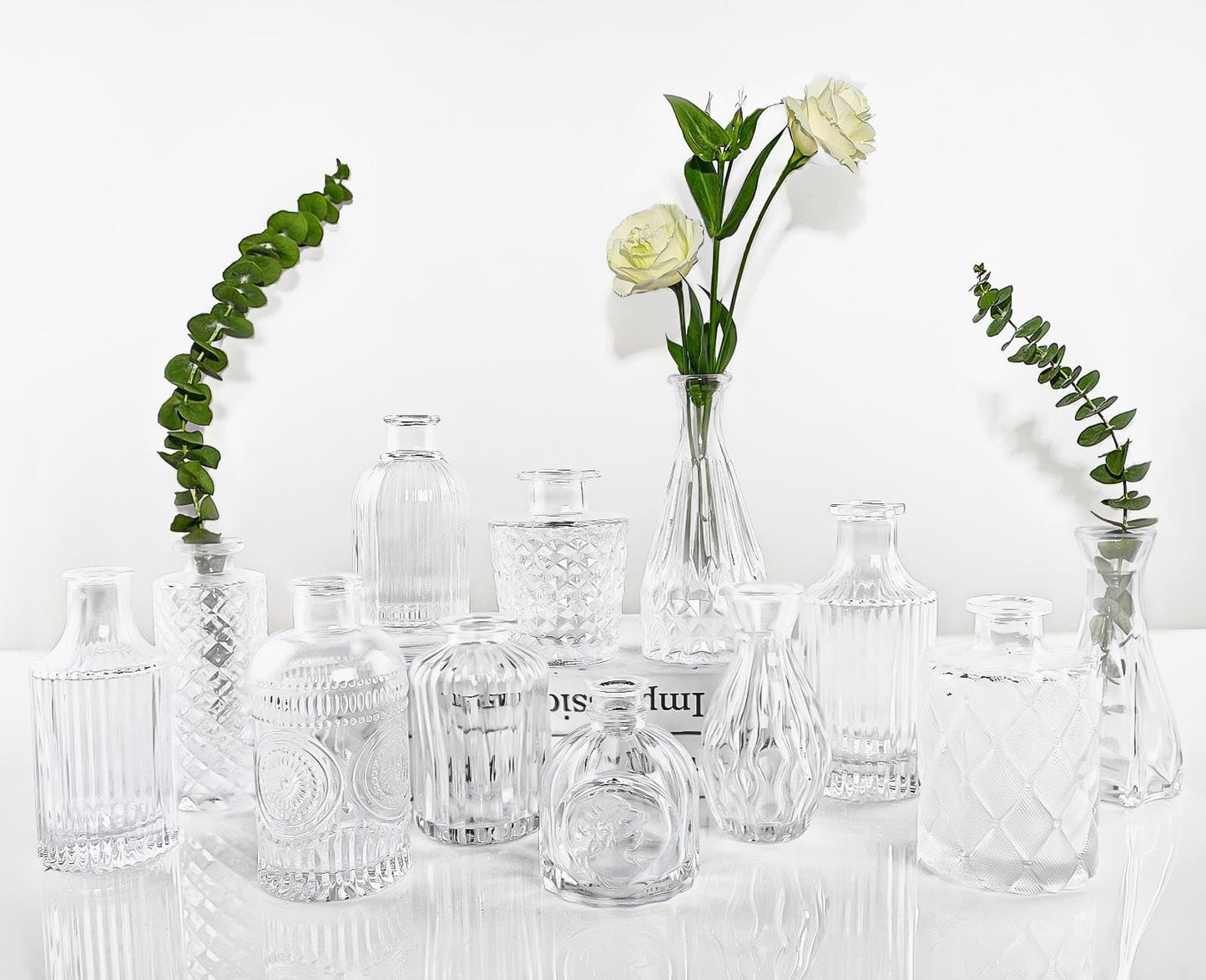 TBWIND Glass Bud Vases Set of 12, Small Vases for Centerpieces, Vintage Mini Vases for Wedding Decor, Clear Glass Bud Vase in Bulk, Office and Home Table Flower Décor