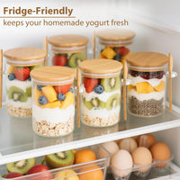 TBWIND 6 Pack Overnight Oats Containers with Lids and Spoons, 16oz Glass Jars with Bamboo Lids, Airtight Meal Prep Yogurt Containers for Breakfast, Parfait, Salad, Chia Pudding