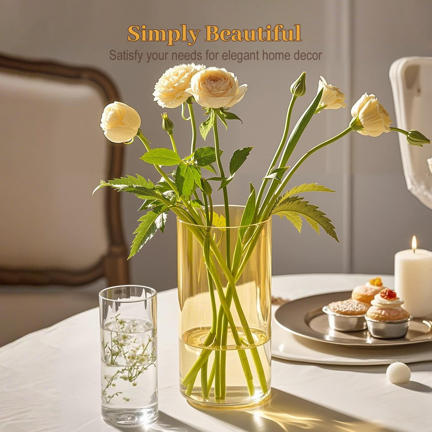 TBWIND 12pcs Glass Gold Amber Cylinder Vases for Centerpieces, 6 Inch Champagne Flower Vases for Wedding Decorations, Indoor Home Decor, Hurricane Candle Holder for Table Shelf, Party