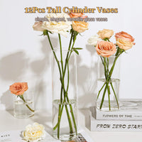 TBWIND 12Pcs Glass Cylinder Vases 12 Inch Tall Clear Flower Vases for Centerpieces Wedding Decoration, Hurricane Floating Candle Holder for Party Table Home Decor