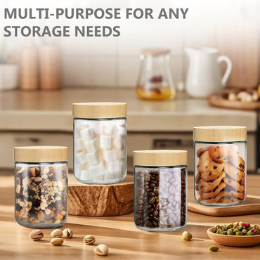 TBWIND 16oz Glass Jars with Bamboo Lids, Spoons, Airtight Overnight Oats Containers, Salad& Yogurt Storage, Mason Jars for Snacks, Spices, Meal Prep – Reusable, 4-Pack