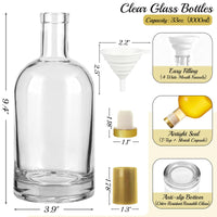 TBWIND 33 oz Clear Glass Bottles with Cork, 4 Pack Clear 1000ml Liquor Bottles, Thick Heavy Base Airtight Wine Bottles for Beverages, Liquor, Whiskey, Oil, Vinegar, Wedding Favors & Crafts