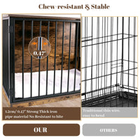 TBWIND Dog Crate Furniture with Cushion for Large Dogs, 36" Indoor Wooden Dog Kennel with 270° Swivel Door, 360° Rotating Feeder, Decorative Heavy Duty Dog House with Double Locks & Bowls, Rustic Brown
