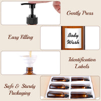 TBWIND 12 Pack Amber Glass Bottles 16oz with Pump Dispensers, Refillable Empty Pump Bottles for Bathroom, Kitchen, Shampoo, Soap, Lotion – Includes 2 Funnels & 12 Labels