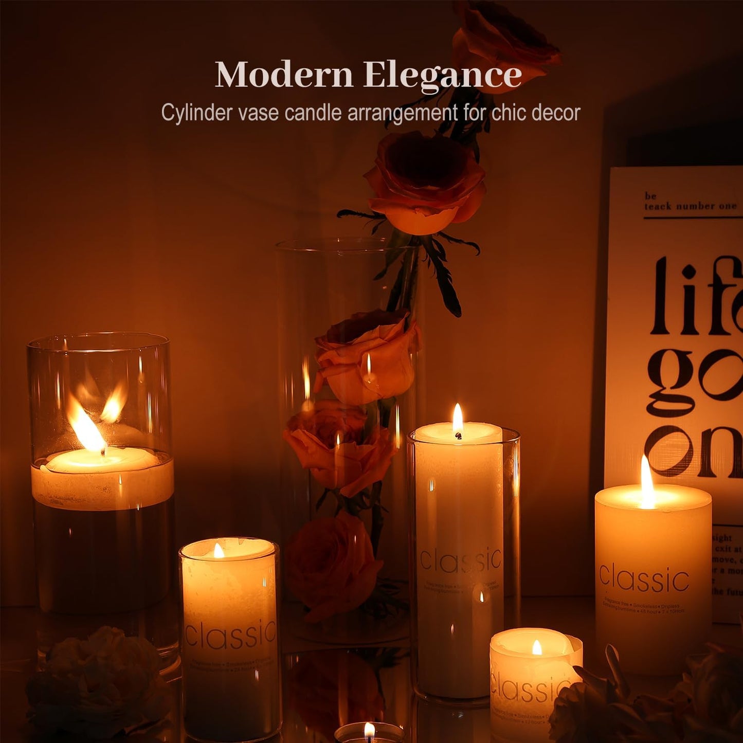 TBWIND 16 Pack Glass Cylinder Vases 4, 6, 8, 10 Inch Tall Clear Flower Vases for Table Centerpieces Wedding Decoration, Hurricane Floating Candle Holder for Party Home Decor