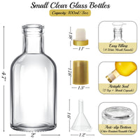 TBWIND 12 Pack 3 oz/100ml Clear Glass Bottles with T-Top Cork Stoppers, Small Liquor Bottles, Airtight Refillable Bottles for Spirits, Juice, Oil, Vinegar, Kombucha, Soda, Bear, Wine