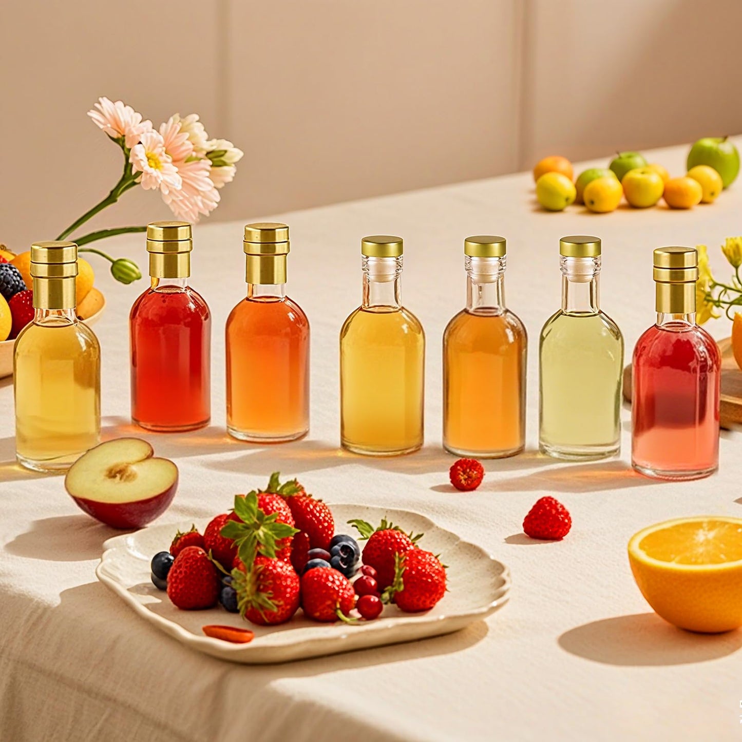 TBWIND 12 Pack 3 oz/100ml Clear Glass Bottles with T-Top Cork Stoppers, Small Liquor Bottles, Airtight Refillable Bottles for Spirits, Juice, Oil, Vinegar, Kombucha, Soda, Bear, Wine