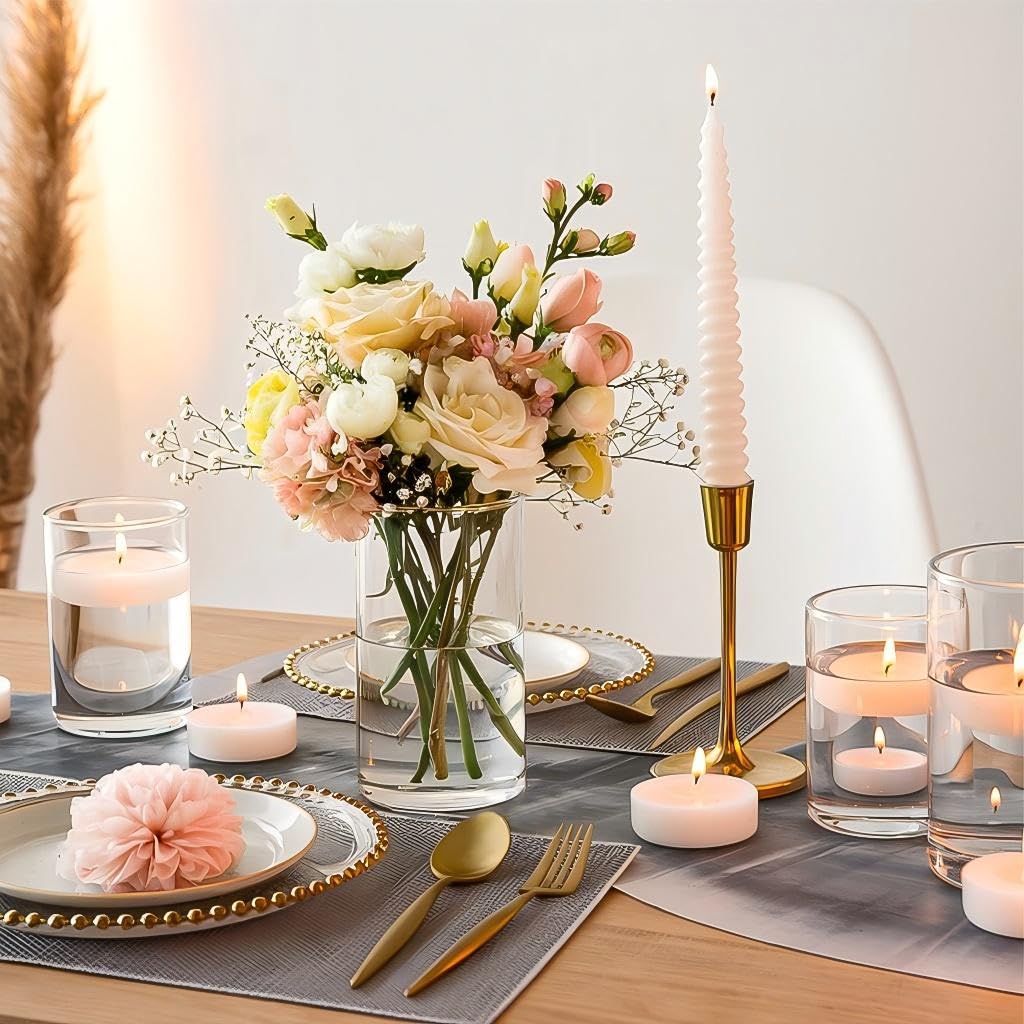 TBWIND 12pcs Glass Cylinder Vases for Centerpieces, 6 Inch Clear Flower Vases for Wedding Decorations and Indoor Home Decor, Hurricane Candle Holder for Table Shelf, Party