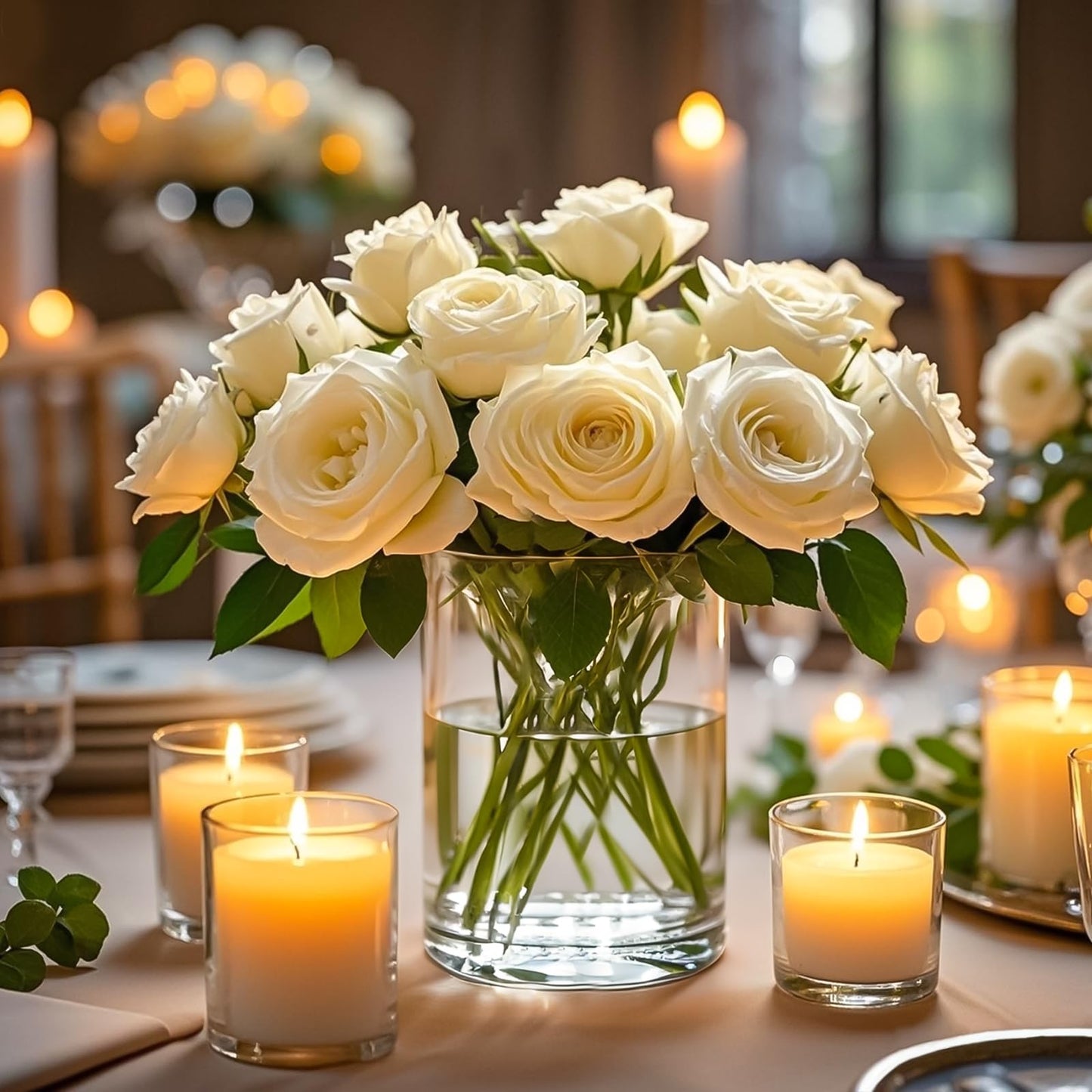 TBWIND 2Pcs Glass Cylinder Vases for Centerpieces, 6" x 4.7" Wide Mouth Flower Vase Hurricane Glass Candle Holders, Clear Vases Bulk with 2 Floral Tapes for Floating Candles Wedding Party Home Decor