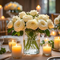 TBWIND 2Pcs Glass Cylinder Vases for Centerpieces, 6" x 4.7" Wide Mouth Flower Vase Hurricane Glass Candle Holders, Clear Vases Bulk with 2 Floral Tapes for Floating Candles Wedding Party Home Decor