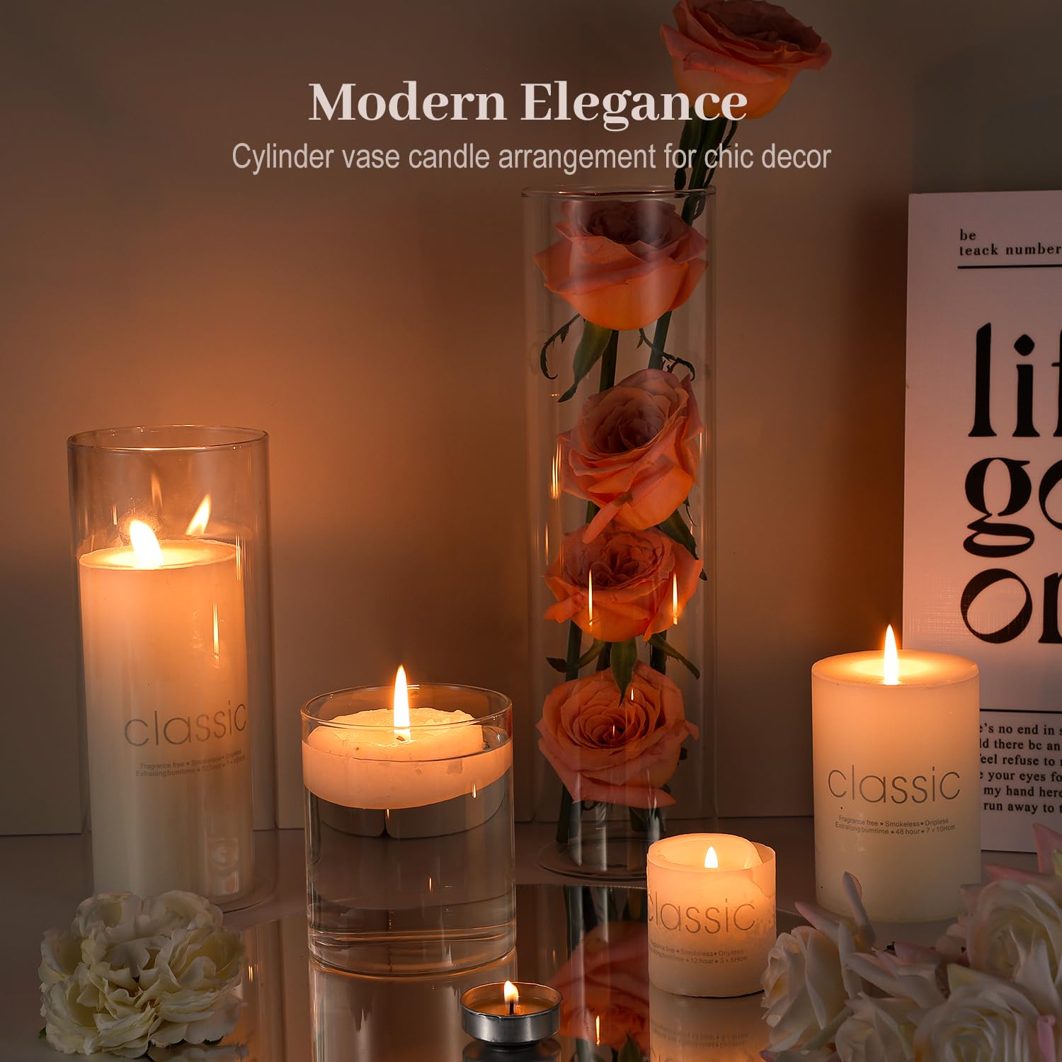 TBWIND 12 Pack Glass Cylinder Vases 4, 8, 12 Inch Tall Clear Vases for Centerpieces Wedding Decoration, Clear Glass Flower Vases Hurricane Floating Candle Holder for Party Table Home Decor