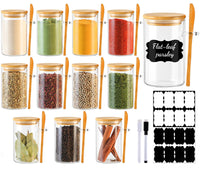 TBWIND 12 Pack 8 oz Round Glass Spice Jars with Lids and Spoons – Airtight Small Spice Containers Set with Labels, Clear Glass Storage Jars for Seasoning, Spices, Kitchen Pantry Organization