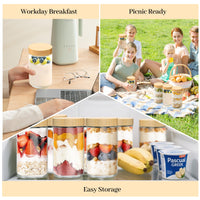 TBWIND 24oz Glass Jars with Bamboo Lids, Spoons, Airtight Overnight Oats Containers, Wide Mouth Mason Jars for Snack Storage For Food, Yogurt, Salad, Sugar and Flour, Coffee Bean, Cookie, Cereal