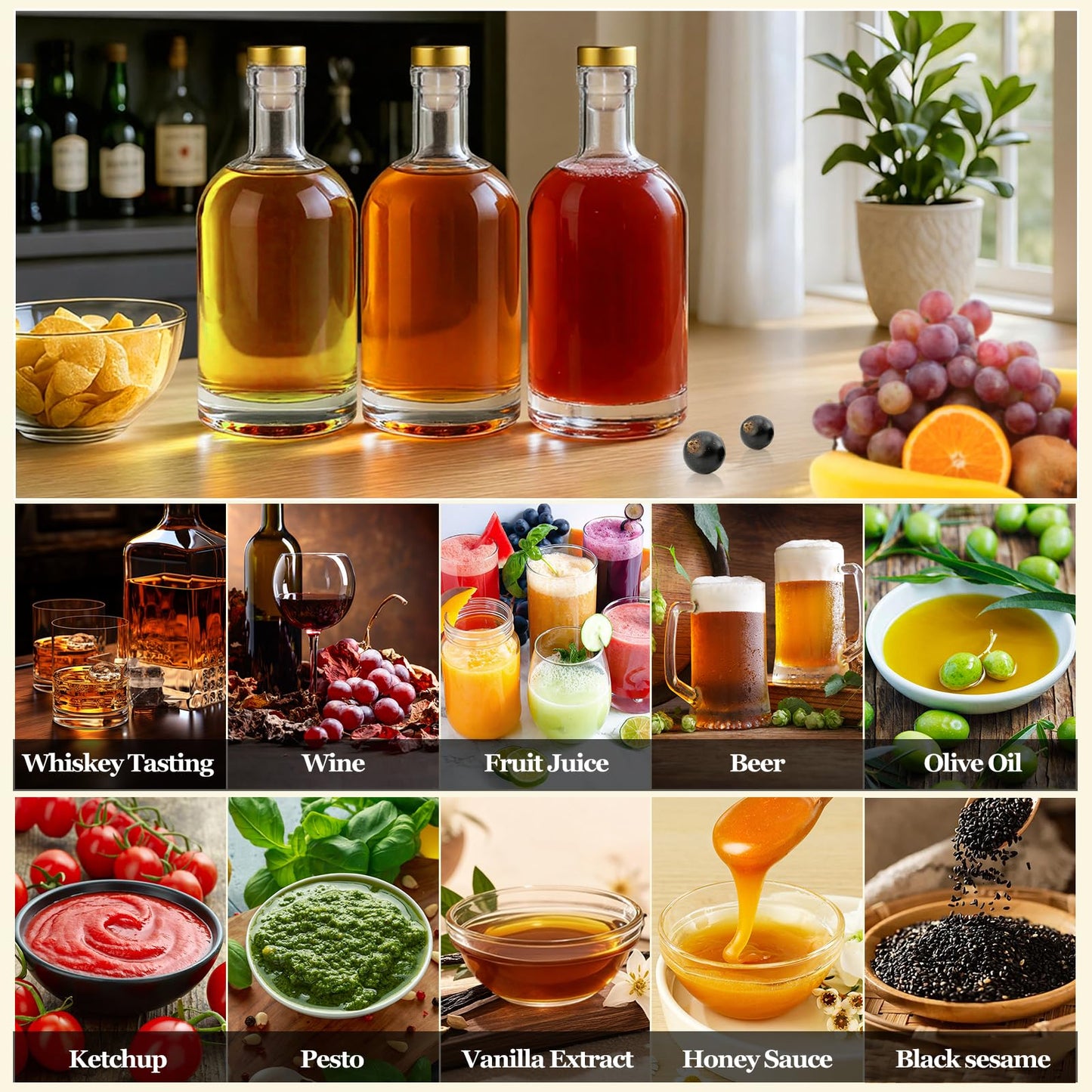 TBWIND 16oz Clear Glass Bottles with Cork, 7 Pack Clear 500ml Liquor Bottles, Thick Heavy Base Airtight Wine Bottles for Beverages, Liquor, Whiskey, Oil, Vinegar, Wedding Favors & Crafts