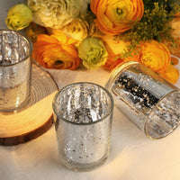 TBWIND 24 Pcs Silver Votive Candle Holders, Speckled Mercury Silver Glass Candle Holder Bulk for Wedding Centerpiece Table Decor, Tea Lights Candle Holder for Valentines Day Decor, Home Decor