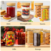 TBWIND 24oz Glass Jars with Bamboo Lids, Spoons, Airtight Overnight Oats Containers, Wide Mouth Mason Jars for Snack Storage For Food, Yogurt, Salad, Sugar and Flour, Coffee Bean, Cookie, Cereal