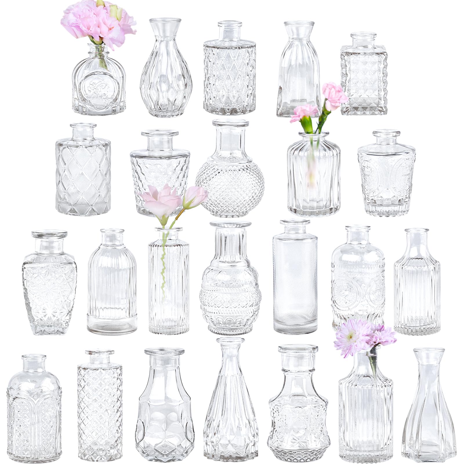 TBWIND Glass Bud Vase Set of 24, Small Clear Flower Vases for Centerpieces in Bulk, Mini Vintage Vase for Wedding Decor, and Home Table Décor