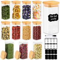 TBWIND 12 Pack 10 oz Square Glass Spice Jars with Lids and Labels – Airtight Small Spice Containers Set, Clear Glass Storage Jars for Seasoning, Spices, Kitchen Pantry Organization