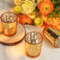 TBWIND 24 Pcs Gold Votive Candle Holders, Speckled Mercury Gold Glass Candle Holder Bulk for Wedding Centerpiece Table Decor, Tea Lights Candle Holder for Valentines Day Decor, Home Decor