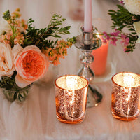 TBWIND 24 Pcs Rose Gold Votive Candle Holders, Speckled Mercury Rose Gold Glass Candle Holder Bulk for Wedding Centerpiece Table Decor, Tea Lights Candle Holder for Valentines Day Decor, Home Decor