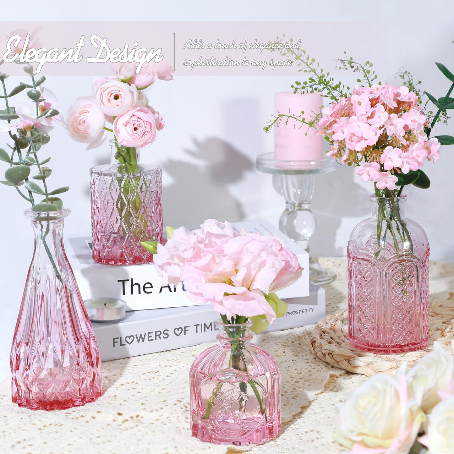 TBWIND Pink Glass Bud Vase Set of 24, Small Flower Vases for Centerpieces in Bulk, Mini Vintage Vase for Wedding Decor, and Home Table Décor