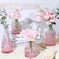 TBWIND Pink Glass Bud Vase Set of 24, Small Flower Vases for Centerpieces in Bulk, Mini Vintage Vase for Wedding Decor, and Home Table Décor