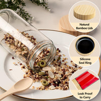 TBWIND 24oz Glass Jars with Bamboo Lids, Spoons, Airtight Overnight Oats Containers, Wide Mouth Mason Jars for Snack Storage For Food, Yogurt, Salad, Sugar and Flour, Coffee Bean, Cookie, Cereal