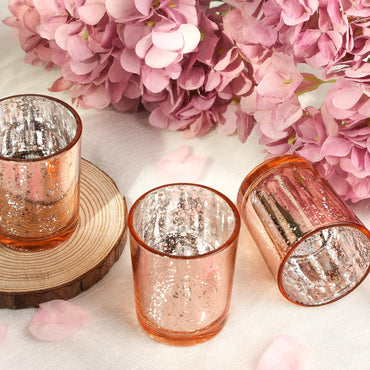 TBWIND 24 Pcs Rose Gold Votive Candle Holders, Speckled Mercury Rose Gold Glass Candle Holder Bulk for Wedding Centerpiece Table Decor, Tea Lights Candle Holder for Valentines Day Decor, Home Decor