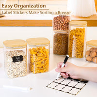 TBWIND 37oz(1.2Qt) Square Glass Storage Containers with Bamboo Lids – 4 Pack Clear Food Airtight Glass Jars for Pantry Organizers and Storage, Kitchen Dry Food, Coffee, Sugar, Flour, Snacks, Spices