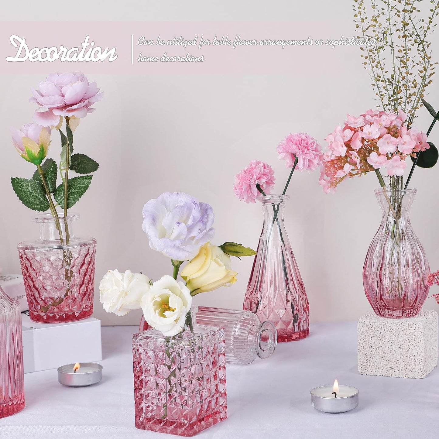 TBWIND Pink Glass Bud Vase Set of 24, Small Flower Vases for Centerpieces in Bulk, Mini Vintage Vase for Wedding Decor, and Home Table Décor
