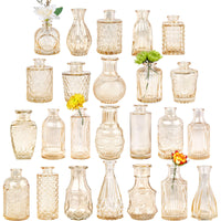 TBWIND Glass Bud Vase Set of 24, Small Amber Flower Vases for Centerpieces in Bulk, Mini Vintage Vase for Wedding Decor, and Home Table Décor