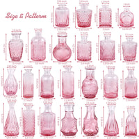TBWIND Pink Glass Bud Vase Set of 24, Small Flower Vases for Centerpieces in Bulk, Mini Vintage Vase for Wedding Decor, and Home Table Décor